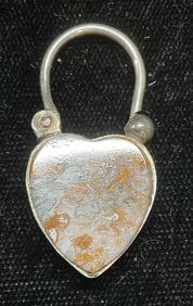 Vintage Sterling Silver Agate Heart Pendant