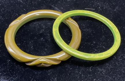 Lot 2 Vintage Green Lucite Bangle Bracelets