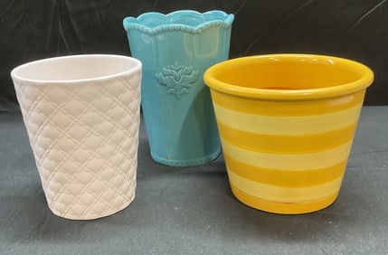 Lot 3 White, Blue, Yellow Ceramic Planters