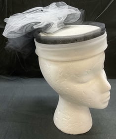 Vintage White & Black Woven Pillbox Hat