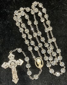 Sterling Silver & Crystal Rosary Beads Necklace