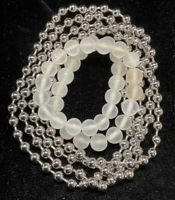 Lot 2 Silver Tone Beaded Necklace, Glass Beads
