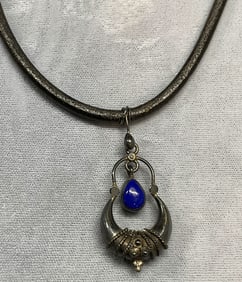 Vtg Sterling Silver Stone Pendant Necklace