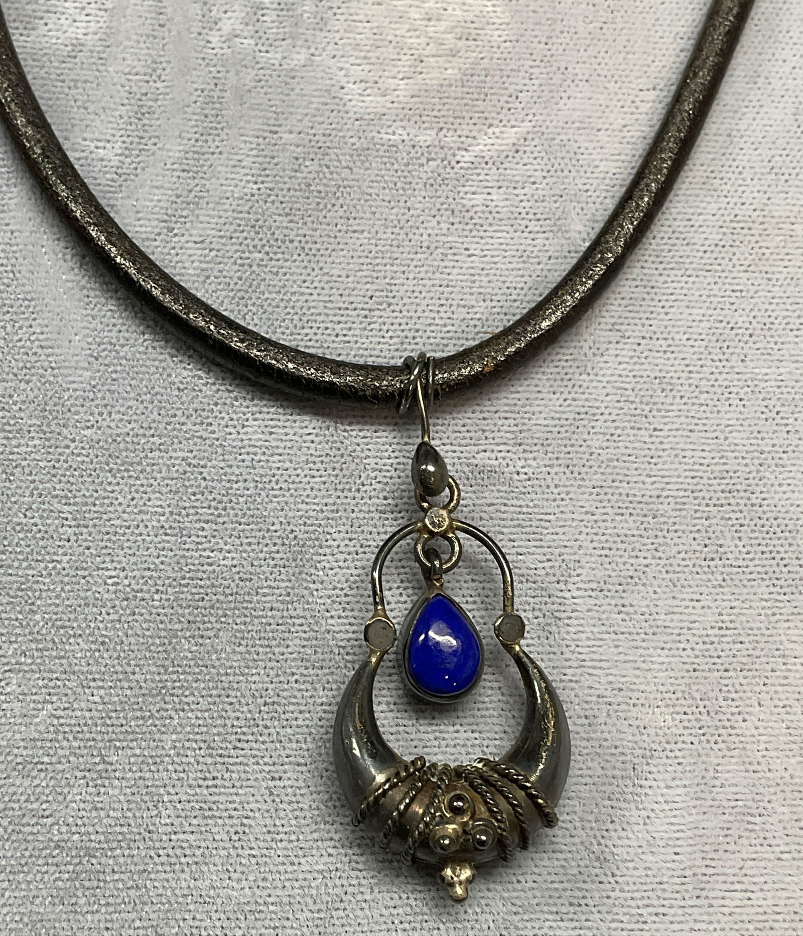 Vtg Sterling Silver Stone Pendant Necklace (1 of 6)