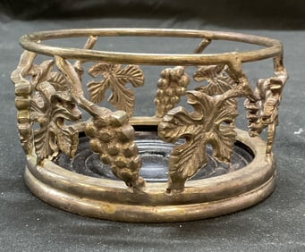 Vtg Silver Plated Grapevine Wine Bottle Coaster