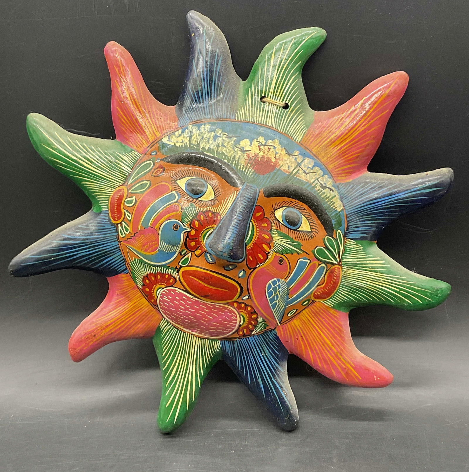 Vintage Hand Painted Pottery Sun Wall Plaque (1 of 6)