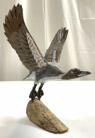 JL VERMONT Signed Carved Wooden Duck Figure