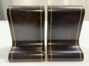 Pr Leatherette Lined Bookends W Gilt Stripes