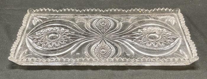 Vintage Heavy Glass Hobstar Sawtooth Tray