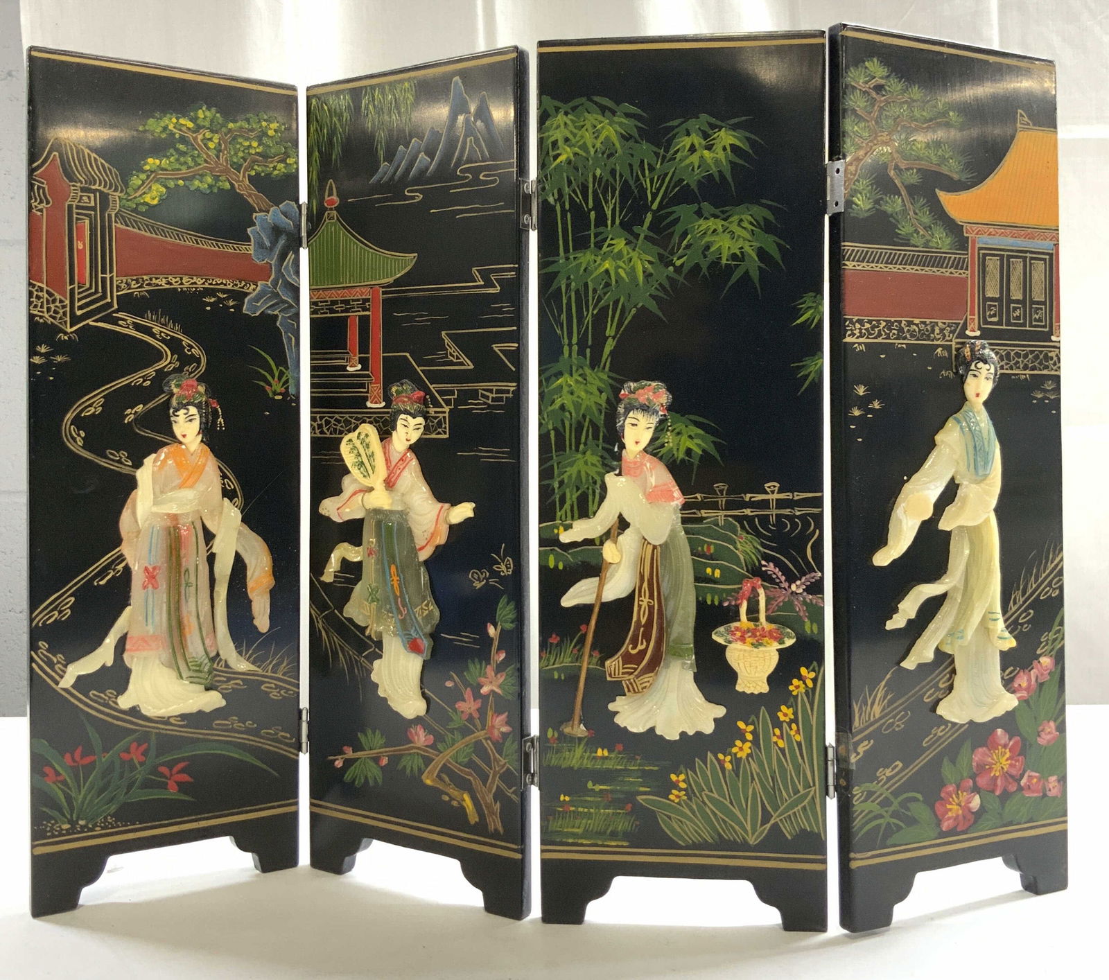 Asian Lacquered Tabletop Folding Screen 13.5 in H (1 of 7)