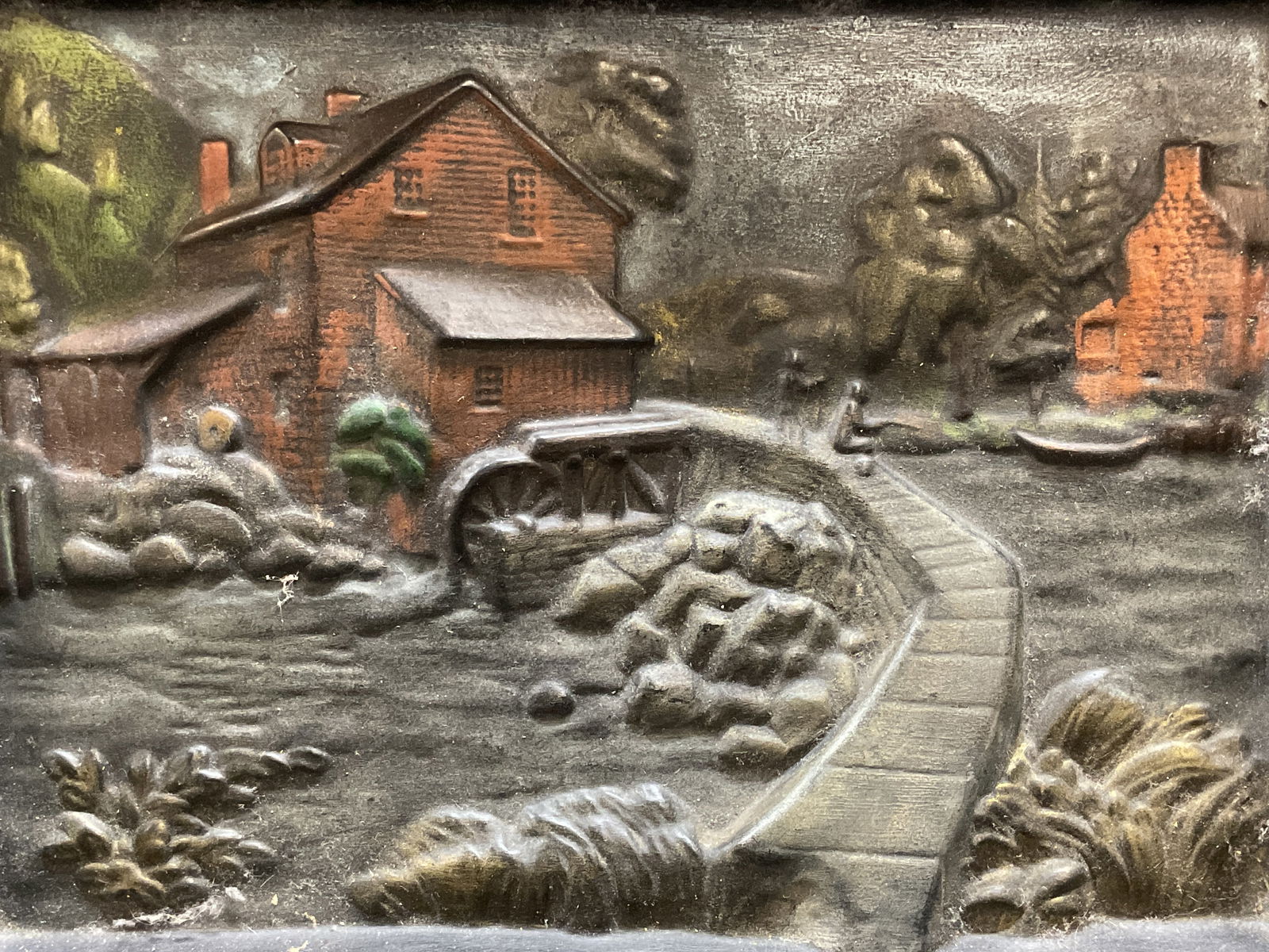 Signed MAL Pastoral Scene Relief Wall Plaque (1 of 6)