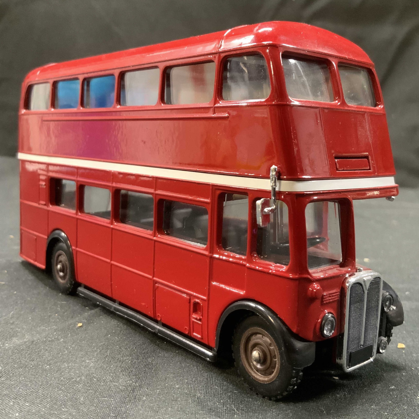 SOLIDO Double Decker Bus Die Cast Car FRANCE: Underside reads SOLIDO MADE IN FRANCE. Die cast bus is red toned and metal. Piece appears to be vintage. Die cast bus measures approximately 6 inches long 3.5 inches tall 1.75 inches wide. Die cast ca