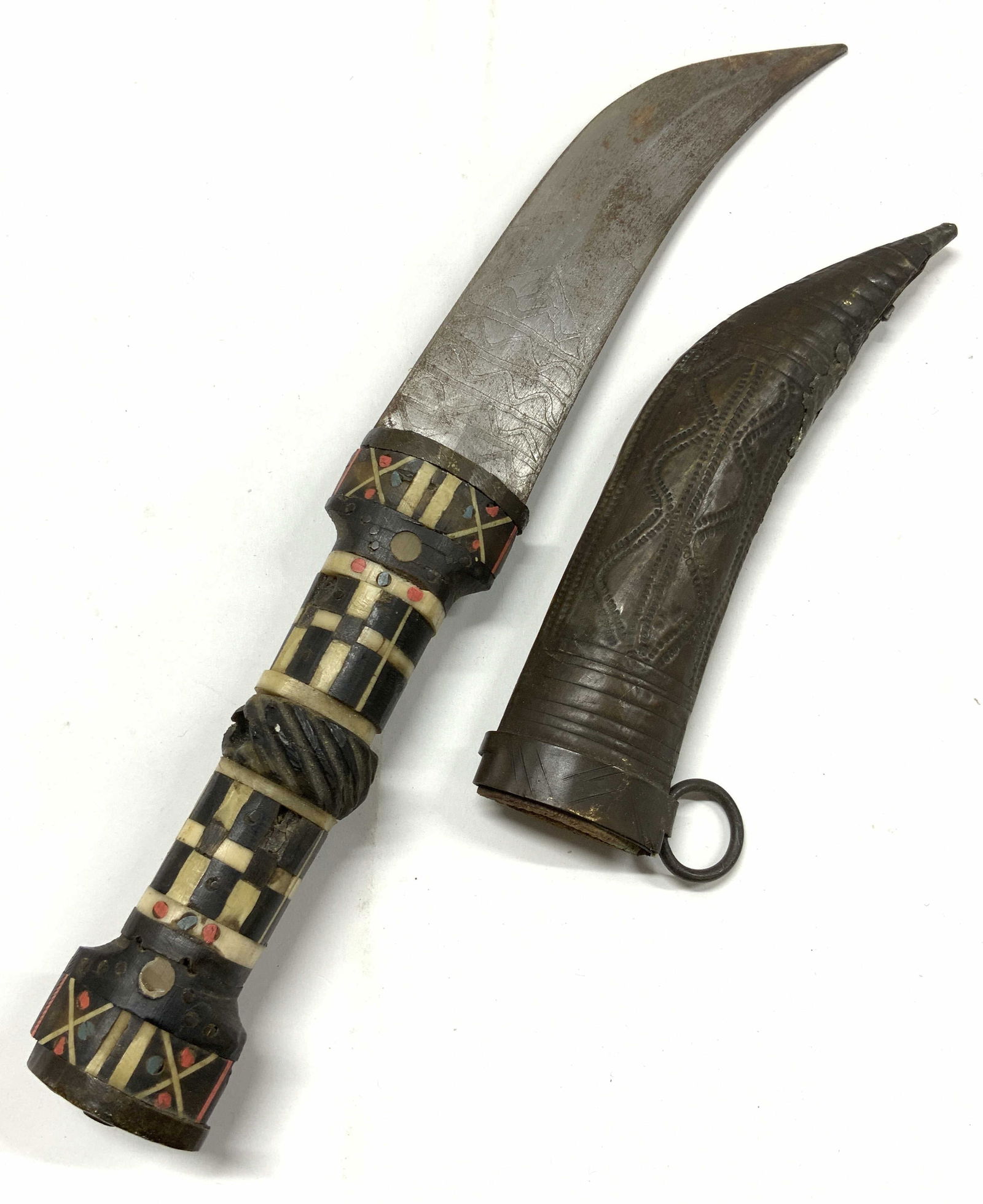 Antq Curled Persian Ceremonial Dagger W Scabbard (1 of 6)