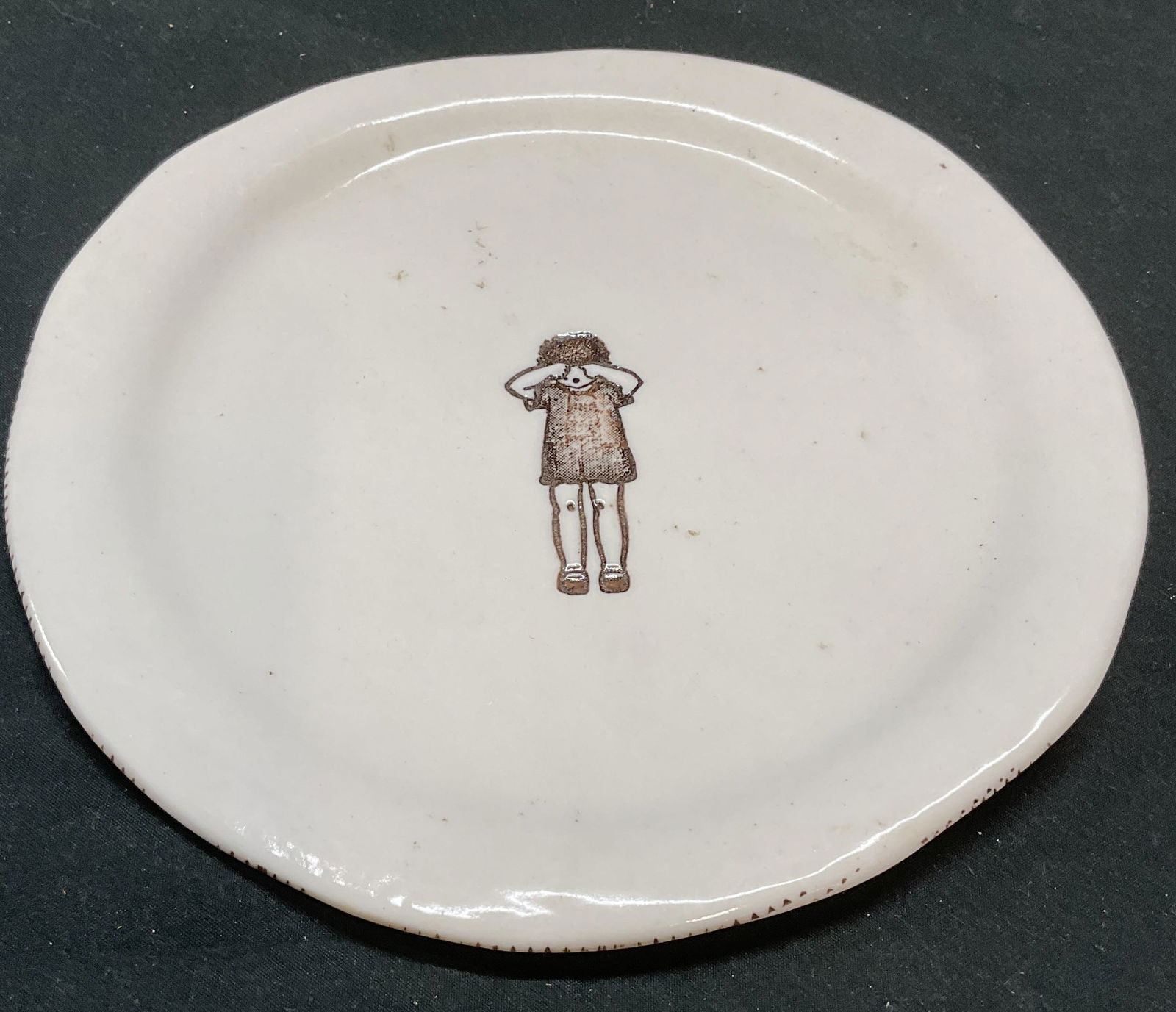 Signed White Ceramic Figural Child Plate (1 of 6)