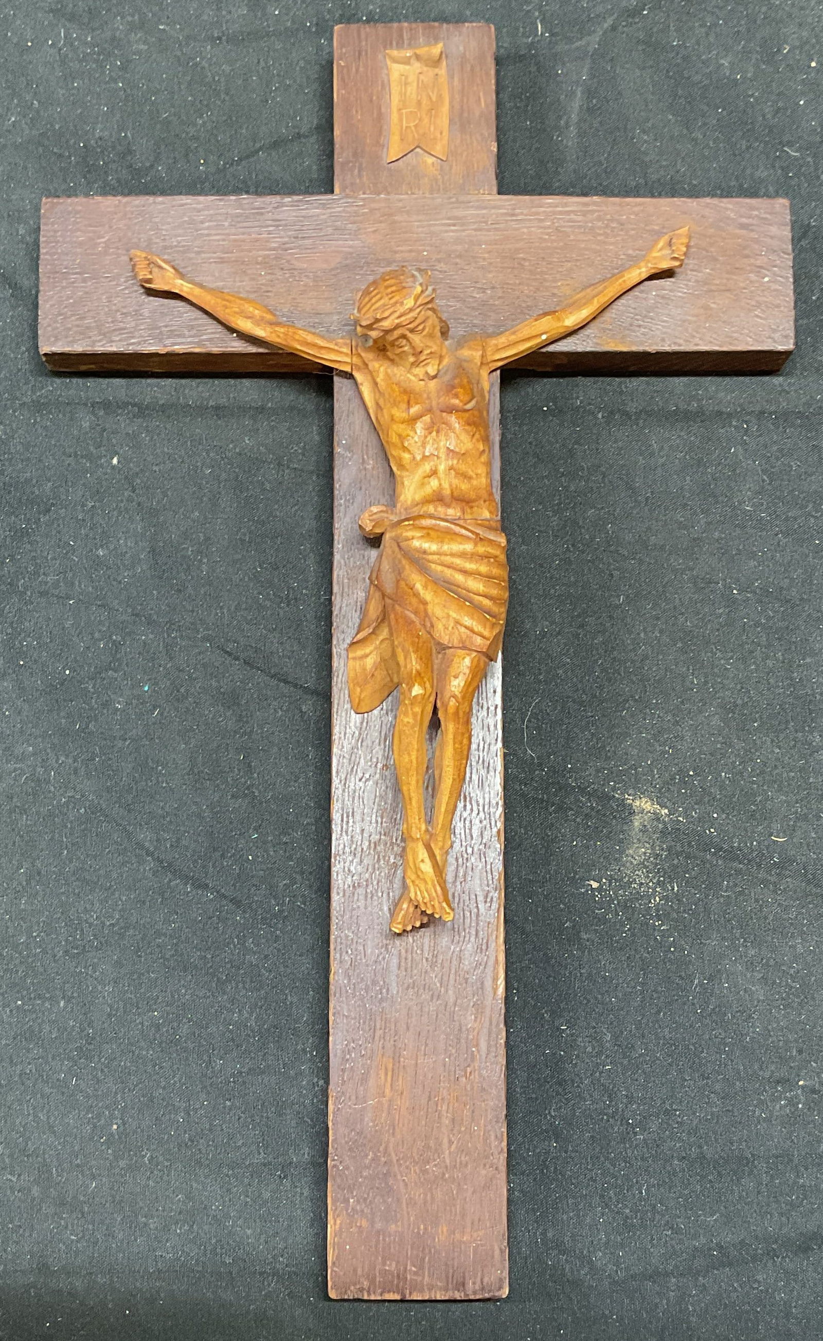 Vintage Carved Wood Crucifix Wall Plaque (1 of 7)