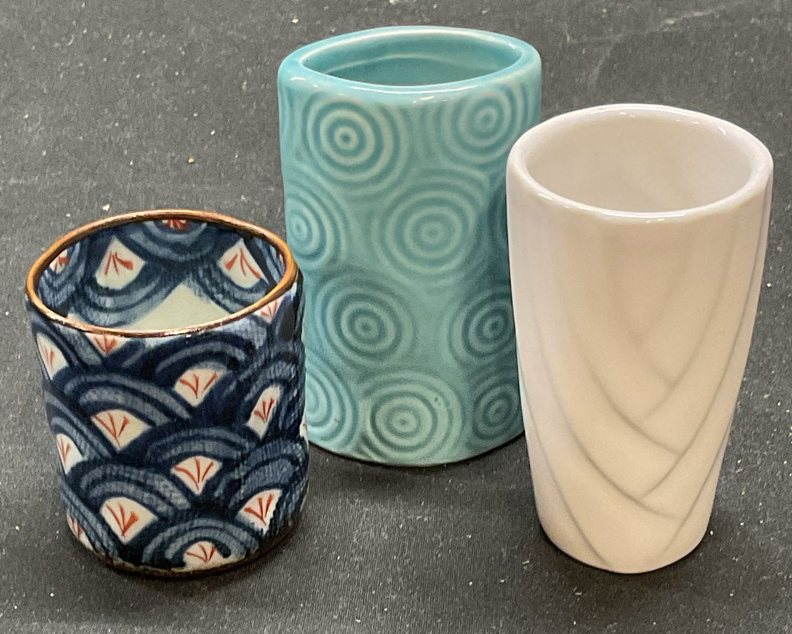 Lot 3 Blue & White Ceramic Bud Vases, Signed (1 of 7)