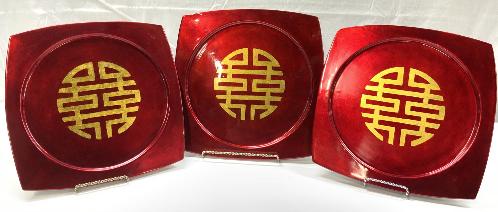 Set 3 Asian Red Lacquer Serving Trays (1 of 6)