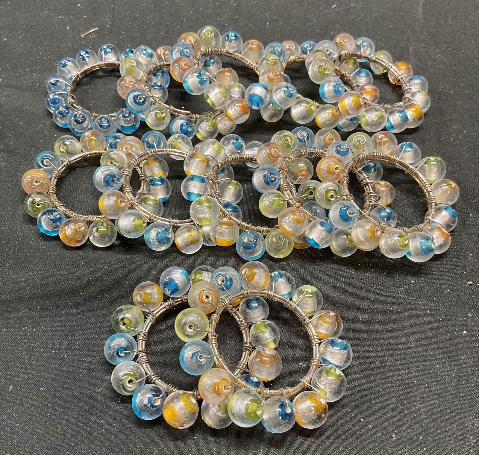 Set 12 Silver Tn Art Glass Beaded Napkin Rings (1 of 7)
