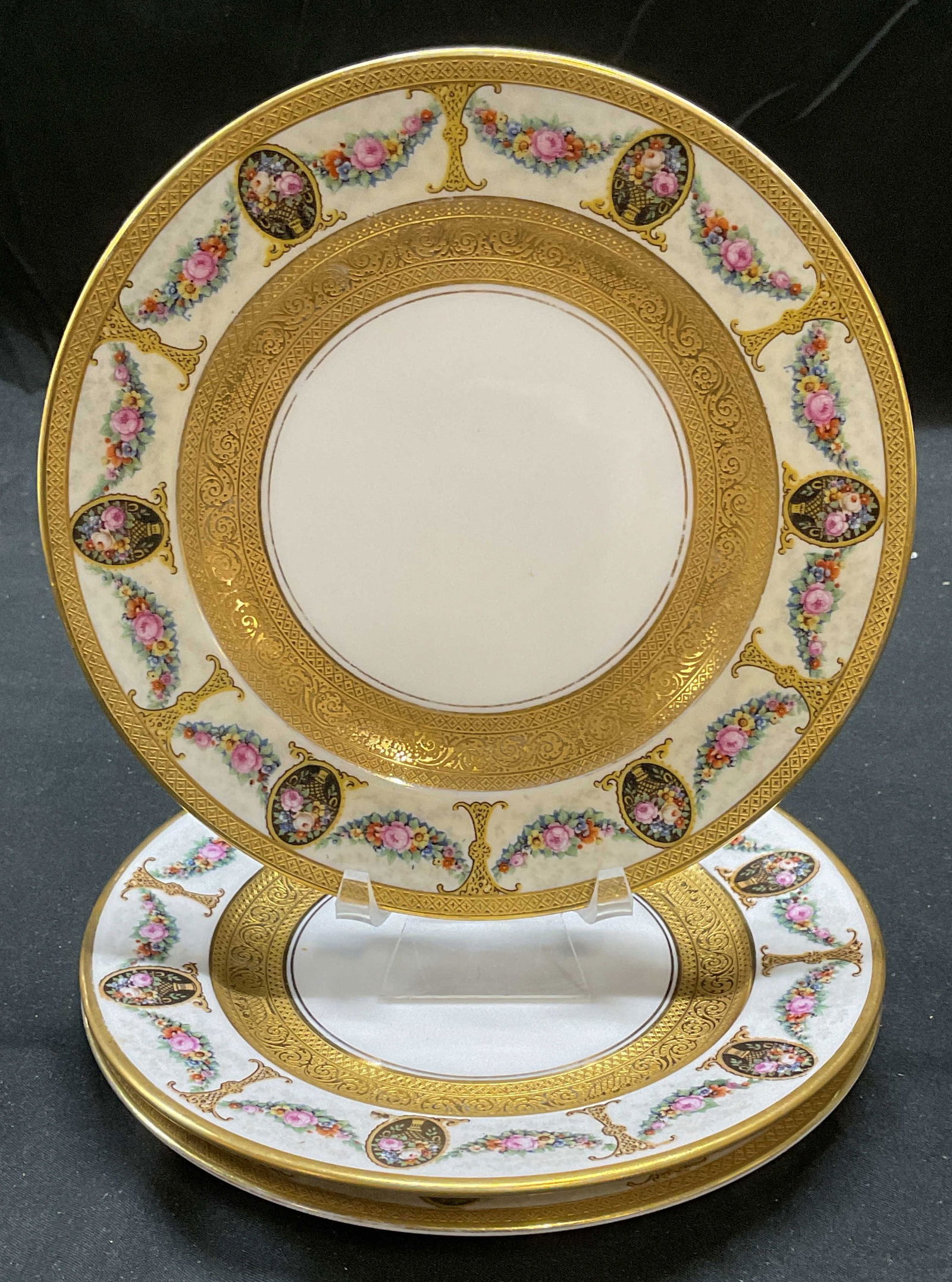 Set 3 Black Knight Bavaria Gilt Porc Plates USA (1 of 6)