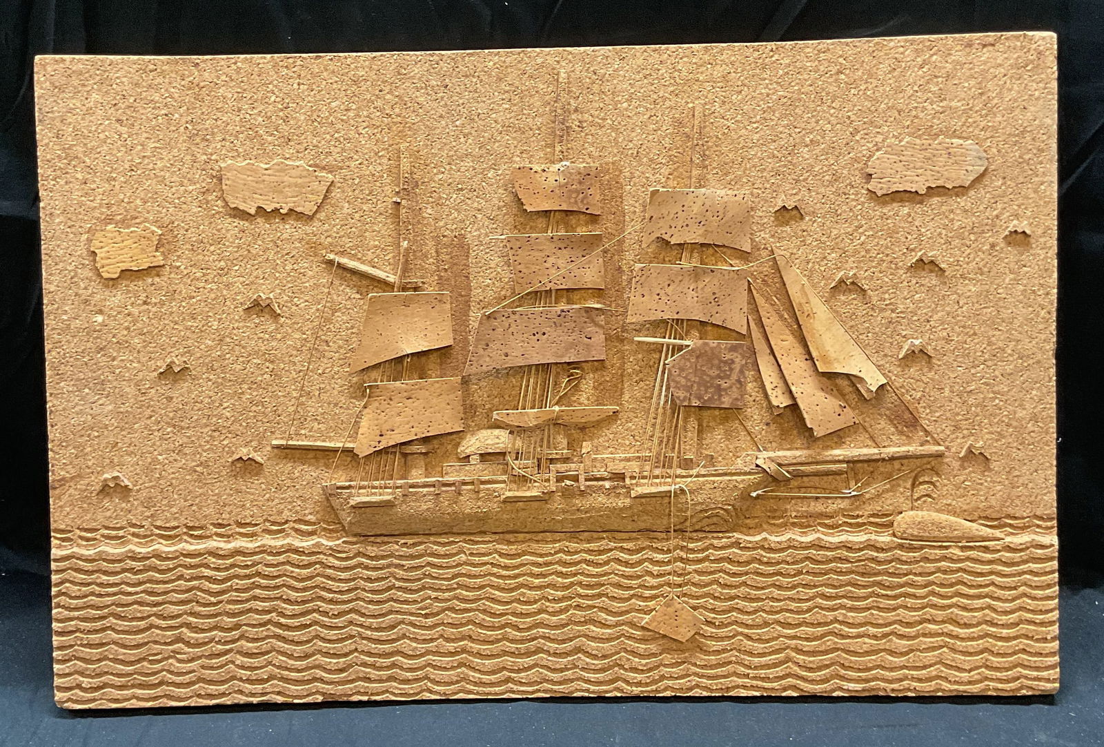 Carved Cork Ship Relief Wall Plaque (1 of 7)