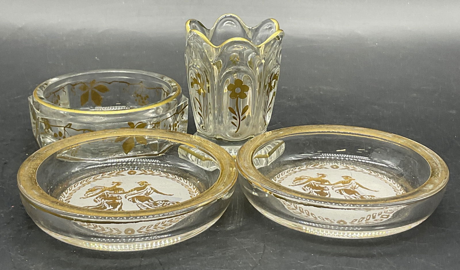 4 Vintage Gilded Glass Tableware, Trinket Dish+ (1 of 6)