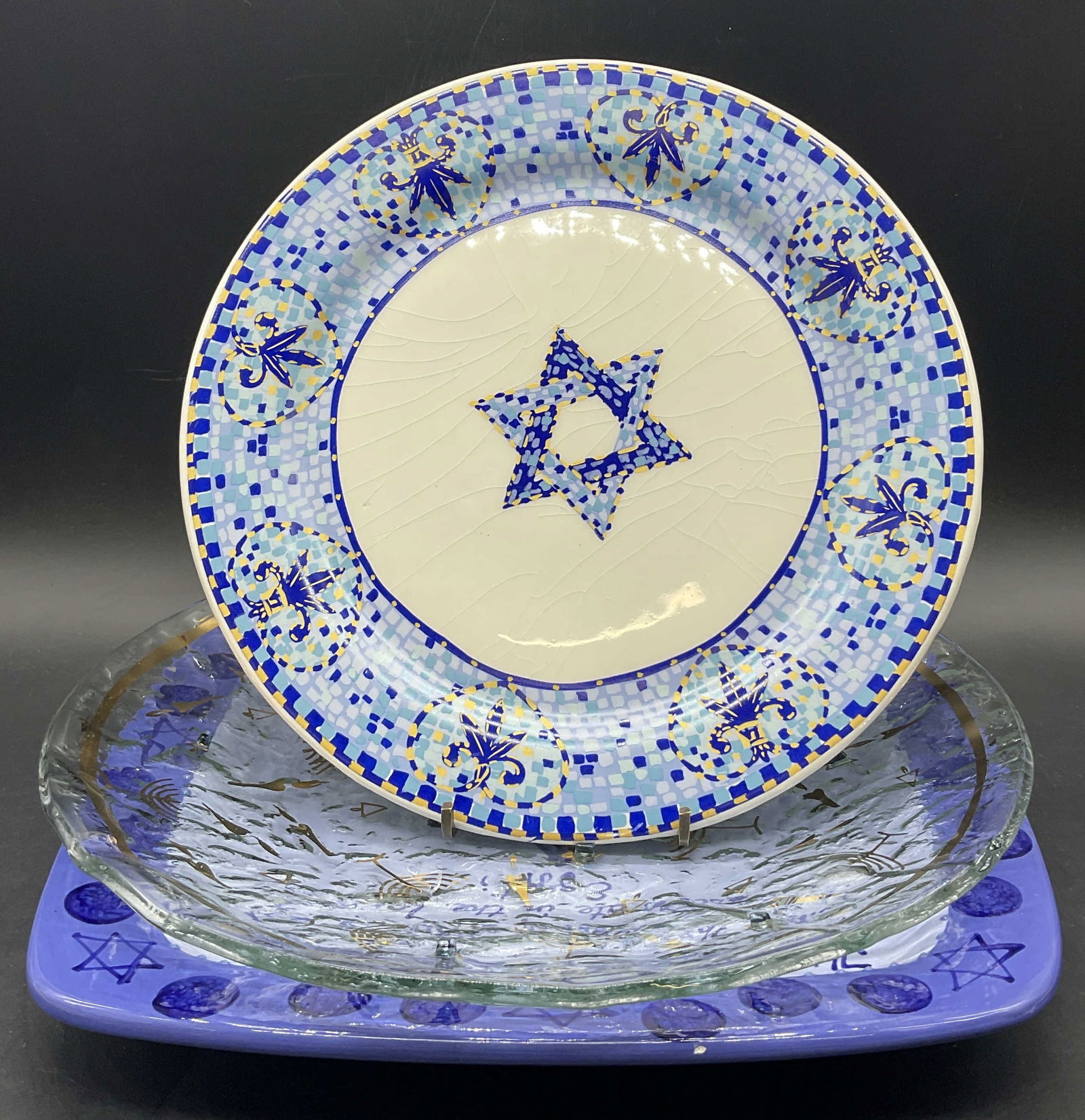Lot 3 Glass & Ceramic Judaica Plates, Veasey + (1 of 7)