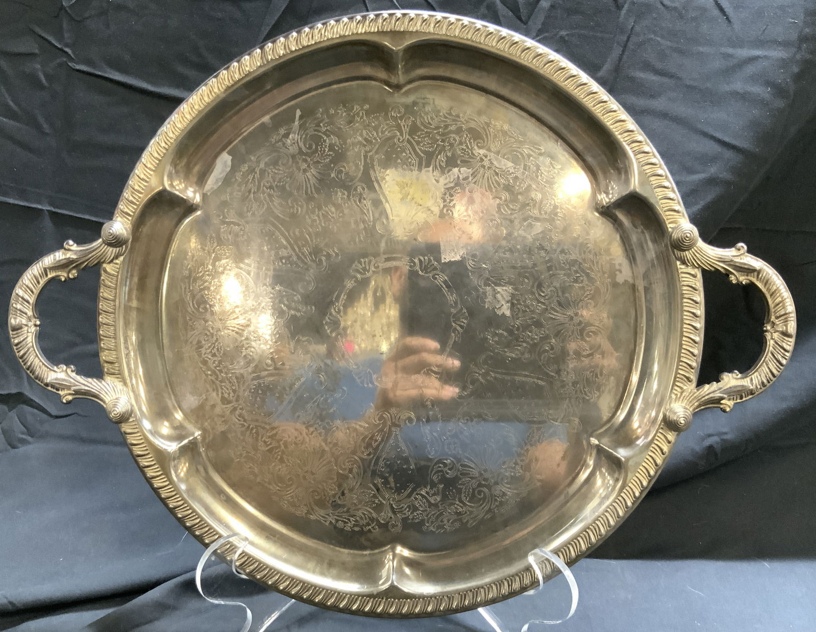 Silv Pl Vintage Ornate Serving Tray W Handles (1 of 7)
