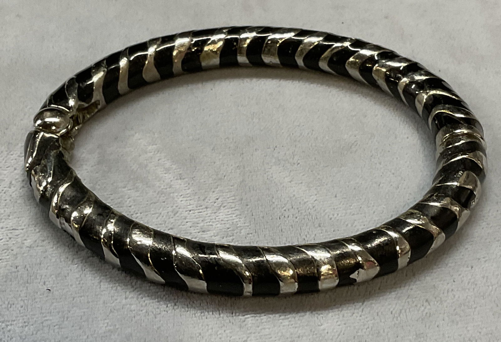 Silver Tone Black Striped Hinged Bangle (1 of 6)