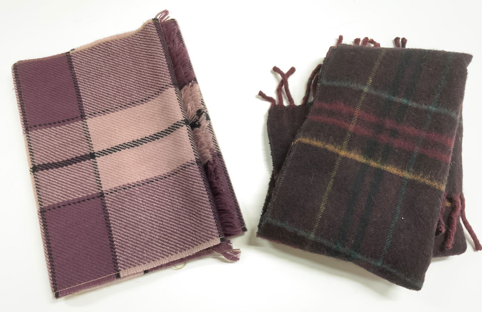 Lot 2 Checkered Plaid Wool Scarves W Fringes (1 of 6)