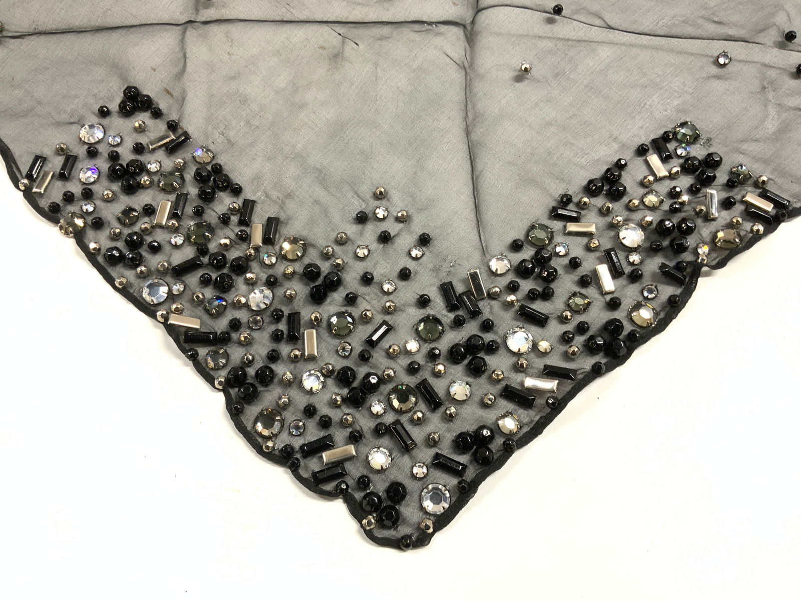 Vintage Polyester Beaded Lace Head Scarf (1 of 6)