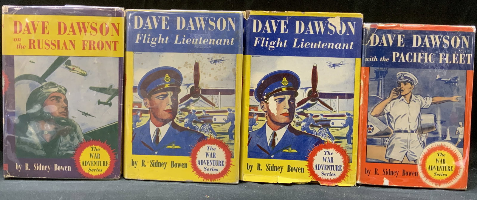 4 DAVE DAWSON War Adventure Series Illustr.1941+: Lot 4 DAVE DAWSON War Adventure Series Illustr. 4 hardcover war adventure fiction books including, DAVE DAWSON with the PACIFIC FLEET, DAVE DAWSON Flight Lieutenant, DAVE DAWSON on the Russian Front &
