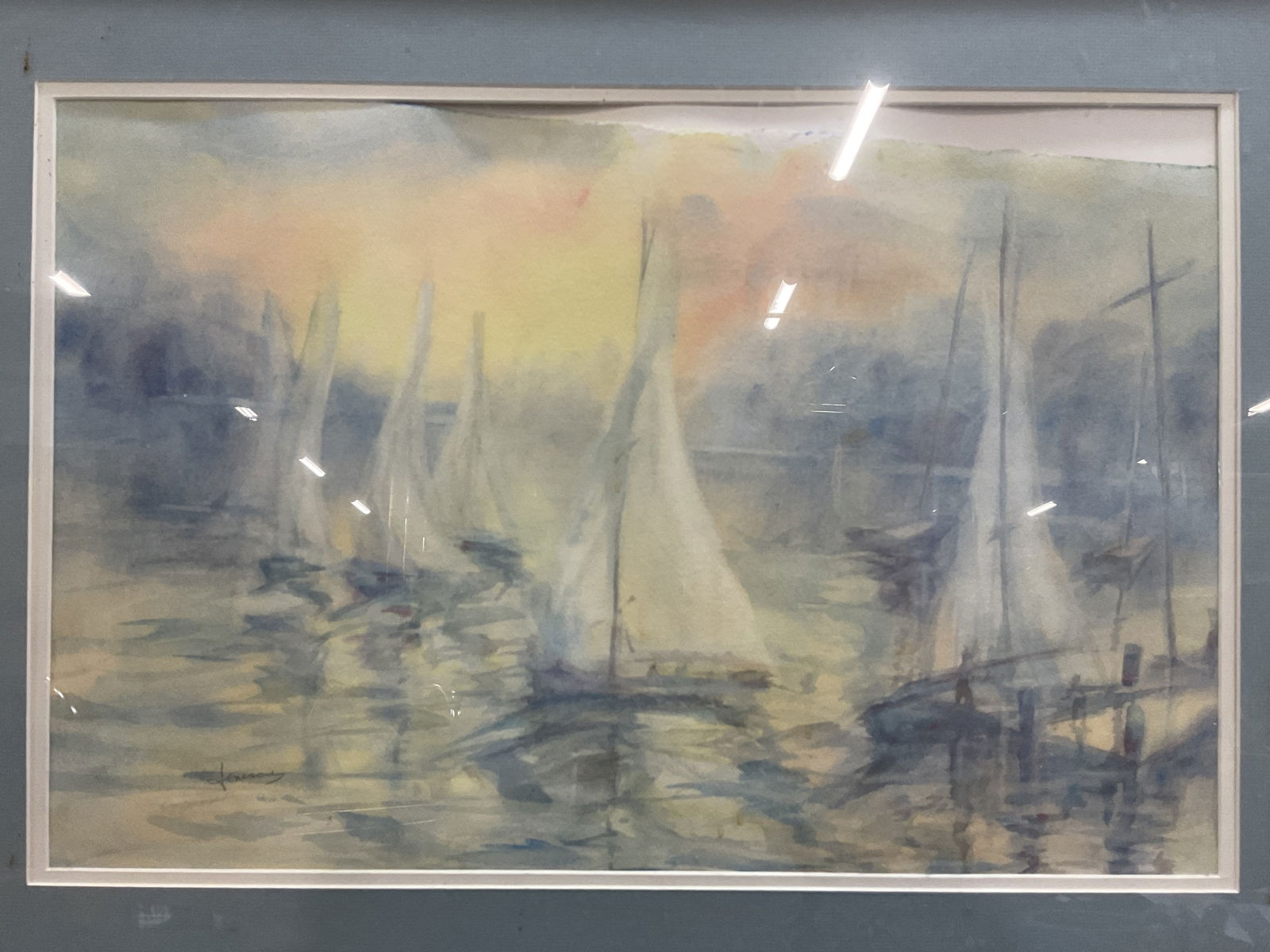 Signed Lu Jonescu Sailboats Watercolor Painting (1 of 6)