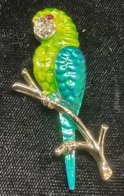 Vintage Enamel Crystal Bird Pin