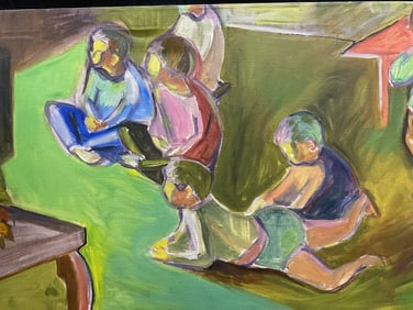 Signed CM Fraser Children Watching TV Oil Painting