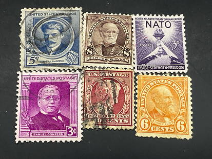 Grp Lot 50+ Antique & Vintage USA Stamps 1909+: The stamps are contained in envelopes which are contained in a black plastic case. Some envelopes are numbered or dated. Some stamps are dated 1909, some envelopes are dated 1936, some stamps