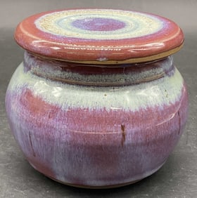 Artist Signed Vntg Handcrafted Pottery Vessel, Lid