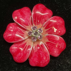 Pink Enamel Crystal Flower Brooch