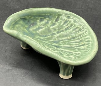 Antique Majolica Pottery Oyster Motif Footed Dish