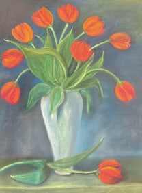 Sgn Doris Borst Still Life Red Tulips Pastel 29in