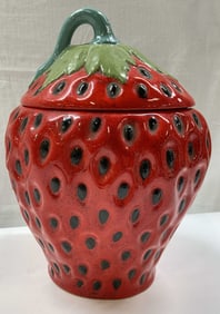 Vntg Strawberry Ceramic Cookie Jar W Lid