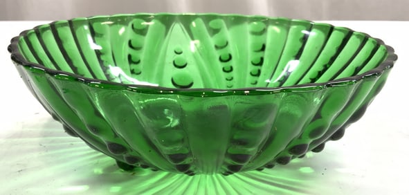 Anchor Hocking Vtg Green Purple Art Gls Bowl
