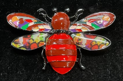 Red Multicolor Enamel Bee Fly Insect Brooch