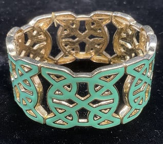 Gold Blue Enamel Geometric Panel Bracelet