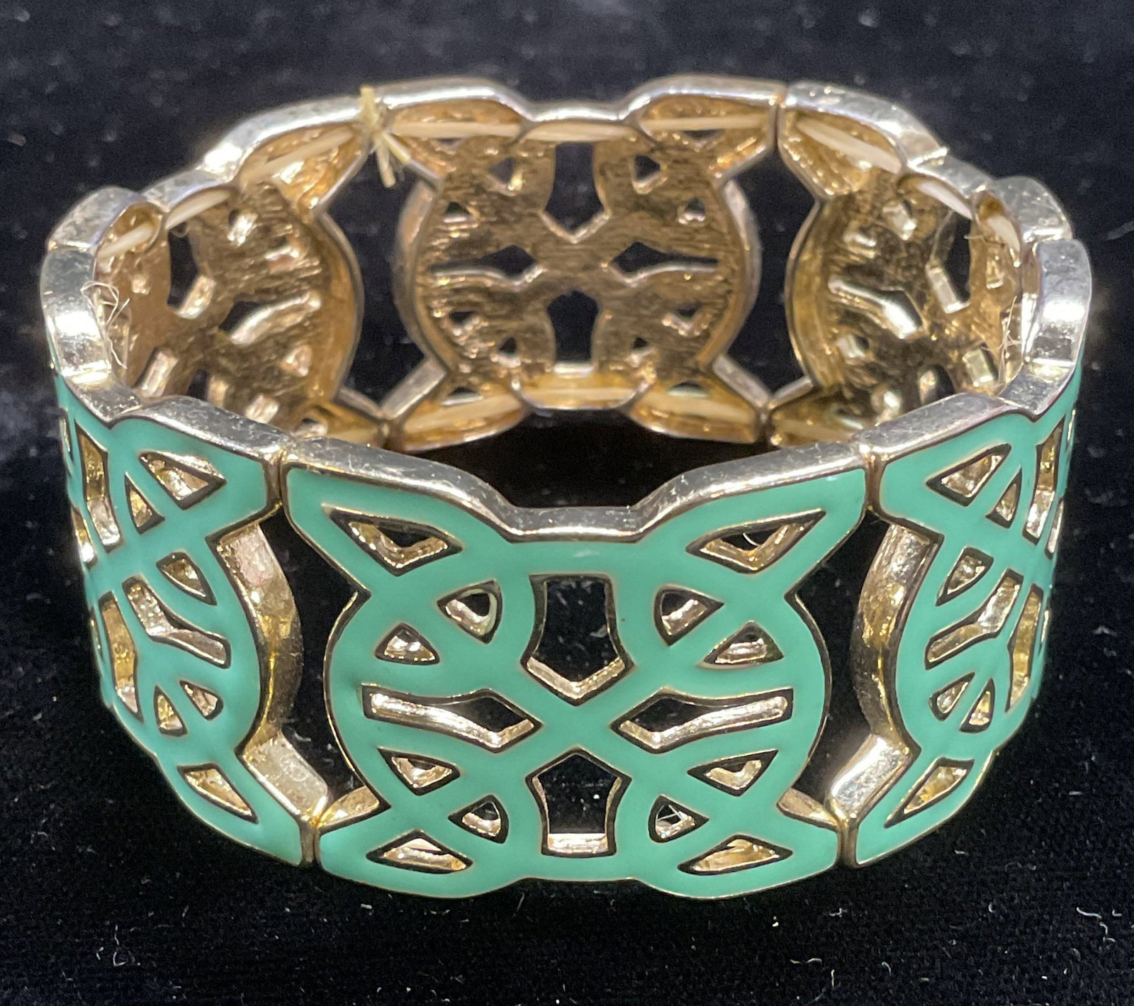 Gold Blue Enamel Geometric Panel Bracelet (1 of 6)