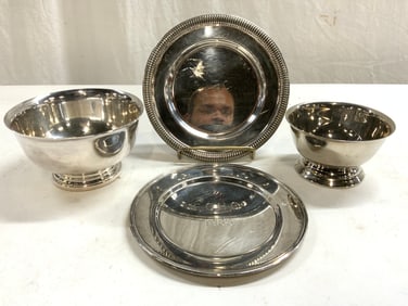 Silver Plate Lot 4 Monogrammed Coasters & Bowls
