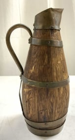 Antique Rustic Wooden Pitcher w Metal Banding