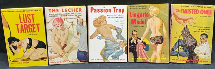 Lot 5 Vntg Pulp Fiction Erotica Books 1960s