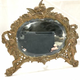 Art Nouveau Angel Motif Iron Table Mirror