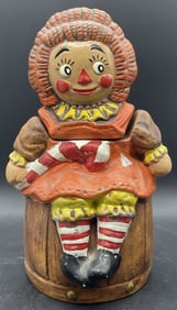 Vntg Hand Painted Ceramic Raggedy Ann Cookie Jar