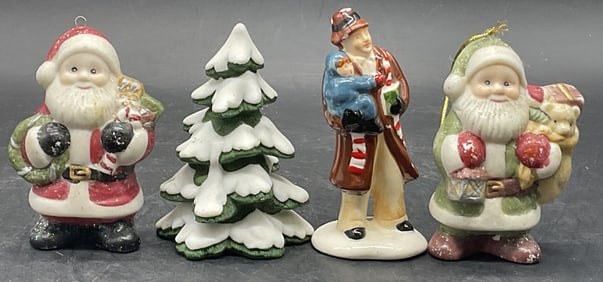 Lot 4 Ceramic Christmas Ornaments & Figurals
